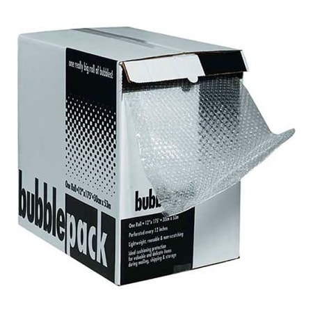 The Packaging Wholesalers Perforated Bubble Roll W/Dispenser, 12"W x 175'L x 3/16" Thick, Clear CBD31612